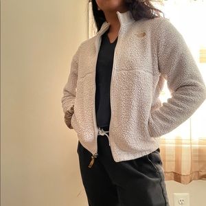 White/Cream Sherpa North Face Jacket